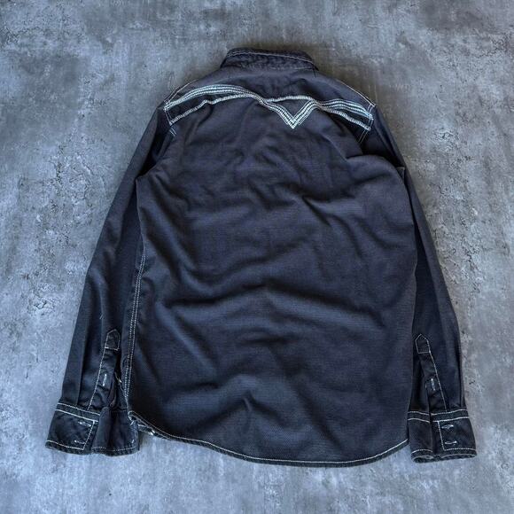 Vintage Y2K Buckle Black Affliction Style Embroidered Grunge Opium Shirt - Picture 2 of 3